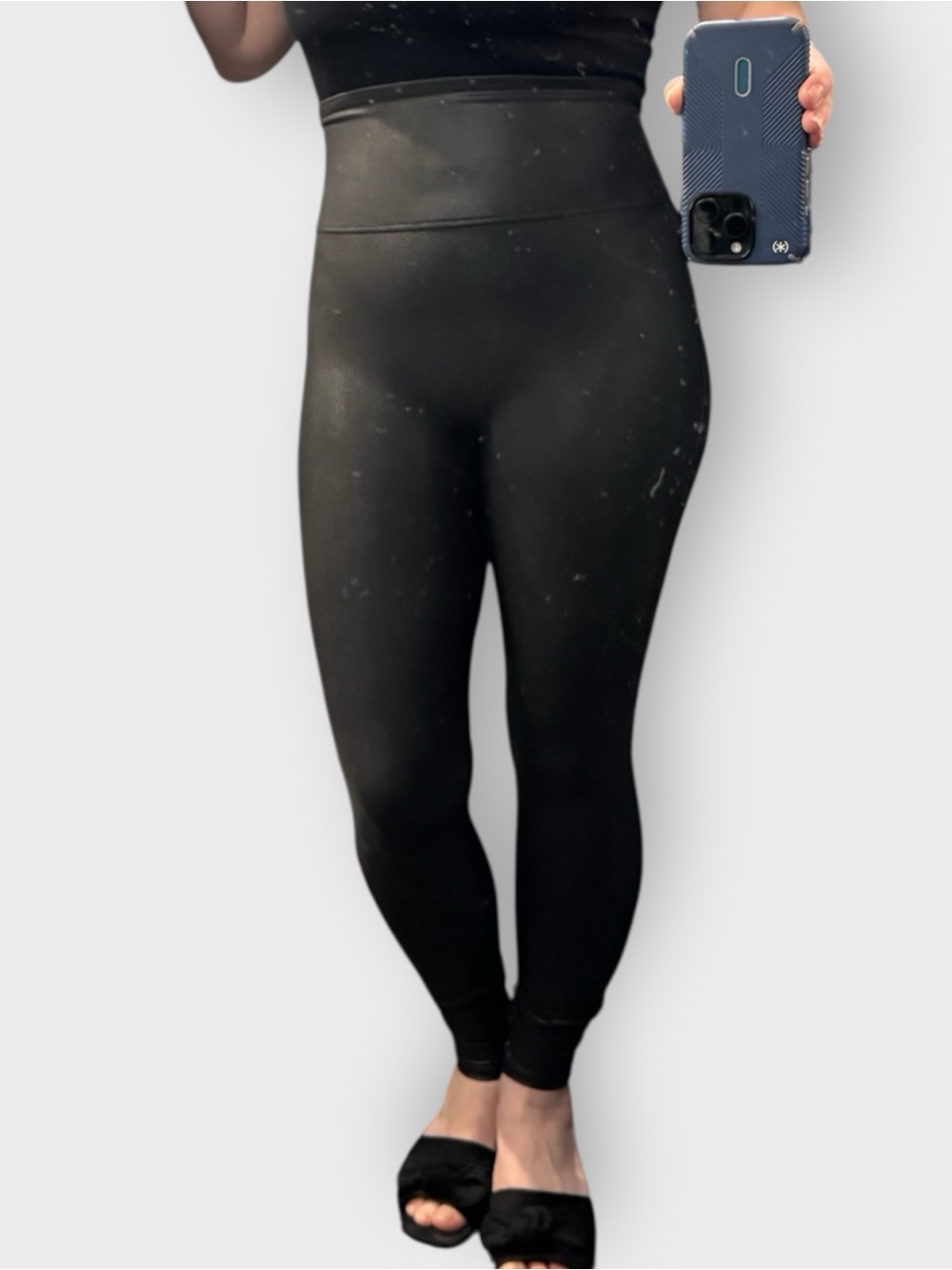 SPANX Faux Leather Black Shaping Leggings Large Petite Length High Rise